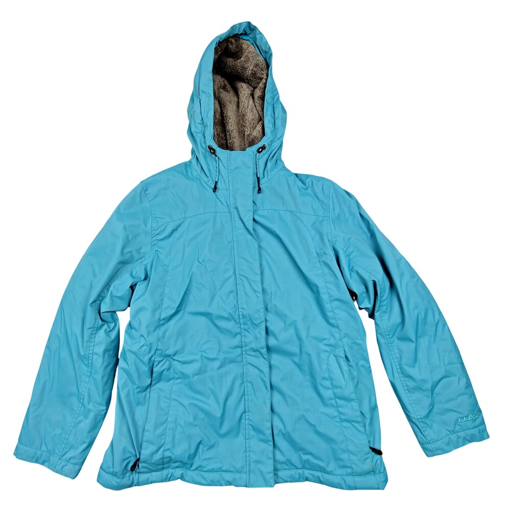 L.L. Bean Jacket Womens Large Blue Parka Hooded Lined Insulated Pockets